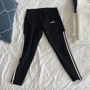 Adidas climalite Black Leggings with White Stripes and side pockets